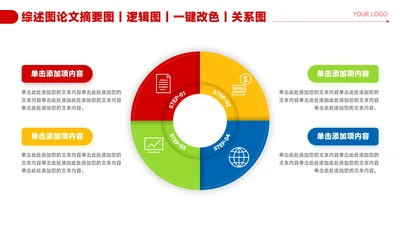 红色简约风4项圆环关系图PPT