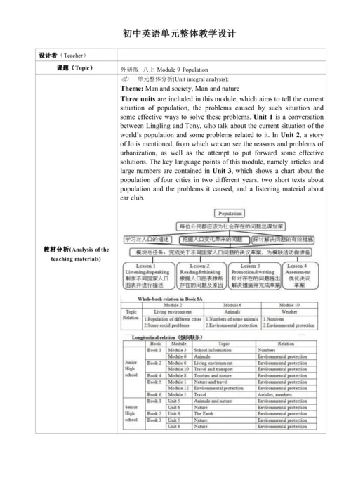 Module 9 Population 表格式大单元整体教学设计（外研版八年级上册）