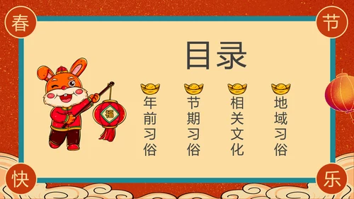 2023兔年春节习俗通用PPT模板