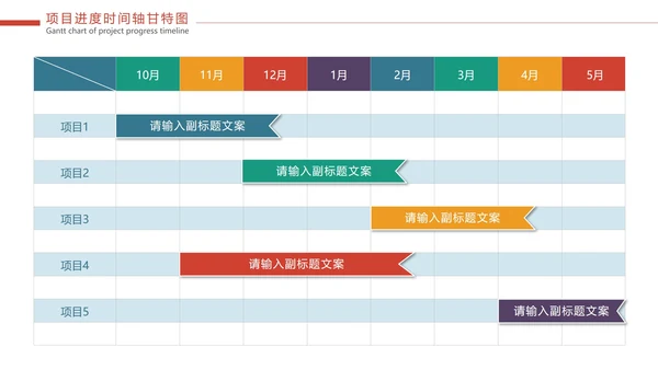 彩色项目进度时间轴甘特图PPT模板