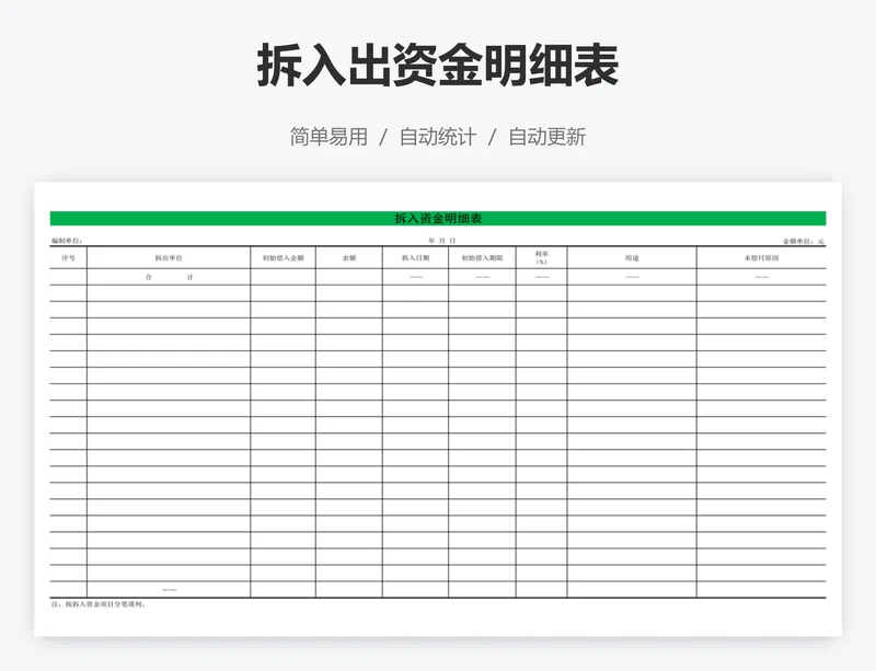 拆入出资金明细表