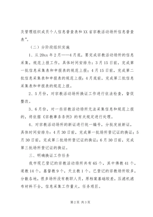 市民族宗教局关于制定宗教活动场所换证的工作计划.docx