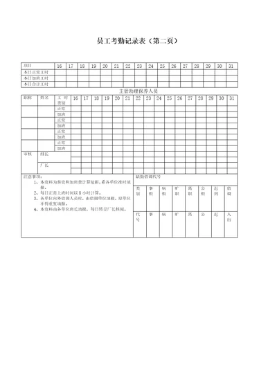 员工考勤记录表（二）