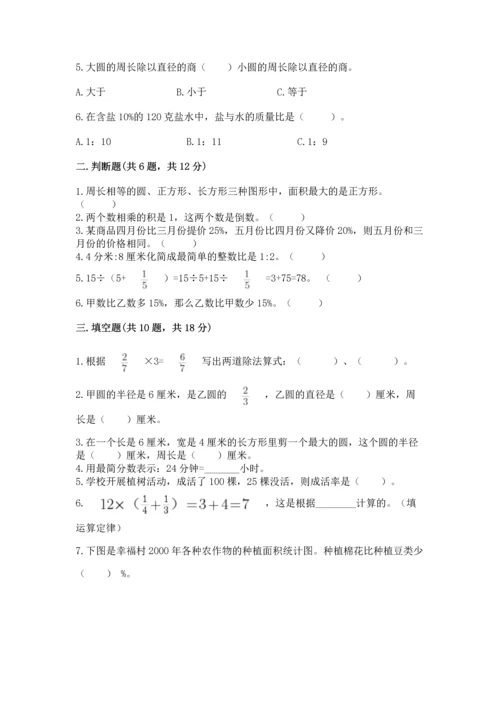 2022六年级上册数学期末测试卷附参考答案【突破训练】.docx