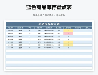 蓝色商品库存盘点表