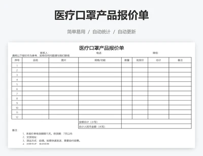 医疗口罩产品报价单