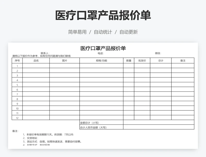 医疗口罩产品报价单