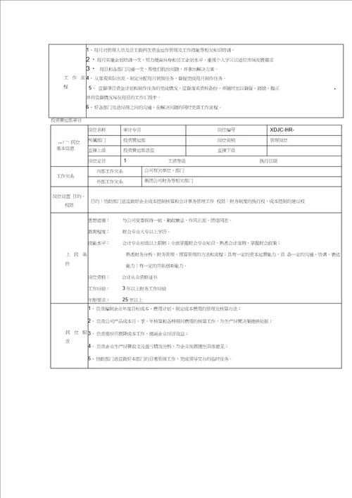 投资营运部岗位职责