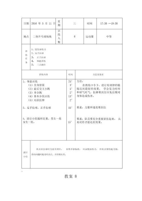 乒乓球校队全年训练计划