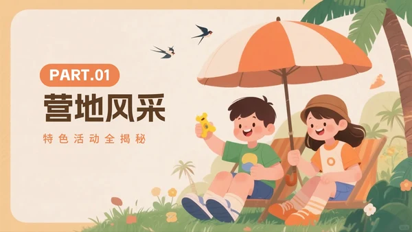 橙色可爱卡通插画风暑假夏令营介绍PPT模板