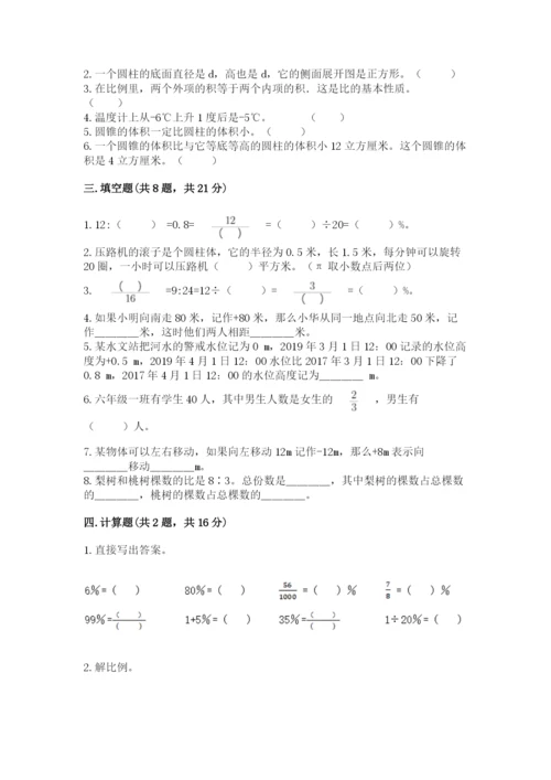 小学六年级下册数学期末测试卷及参考答案1套.docx