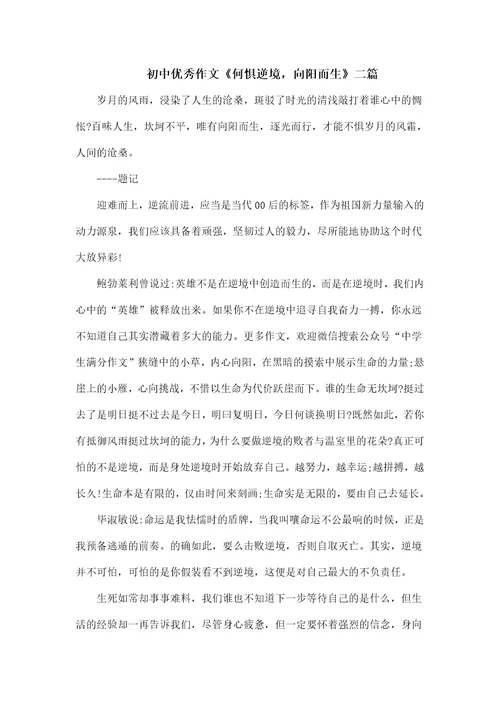 初中优秀作文何惧逆境，向阳而生二篇
