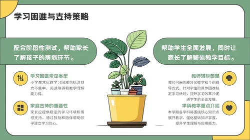 绿色插画风开学家长会通用PPT模板