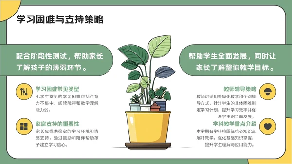 绿色插画风开学家长会通用PPT模板