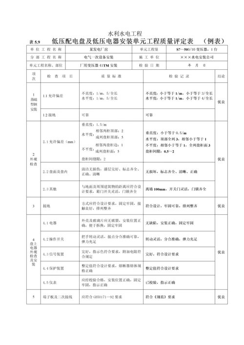 低压配电盘及低压电器安装单元工程质量评定表(5.9).docx