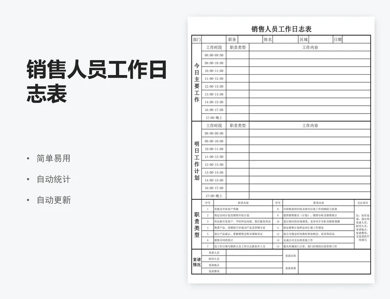销售人员工作日志表