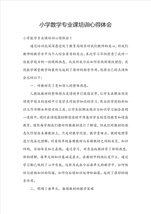 小学数学专业课培训心得体会