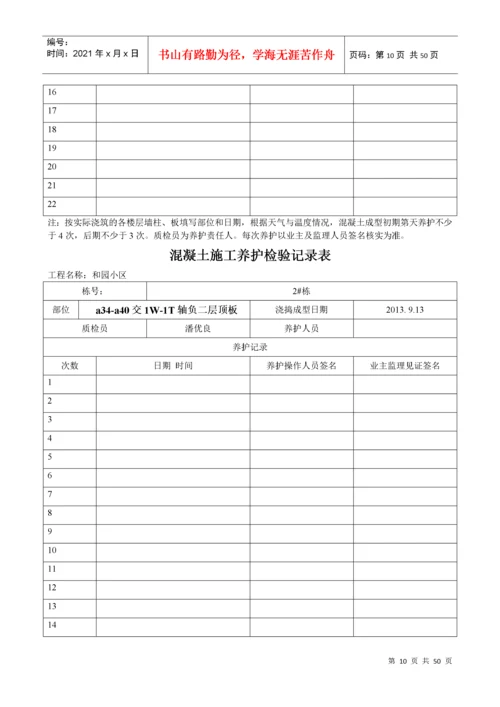 混凝土施工养护检验记录表.docx