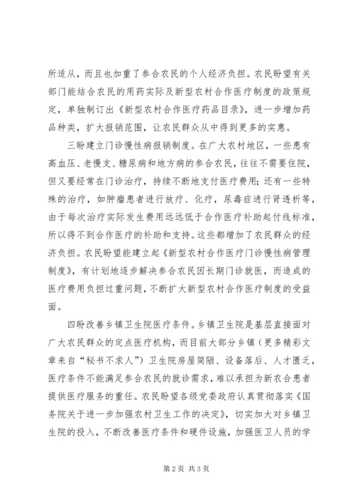 农民对新型农村合作医疗有“四盼”.docx