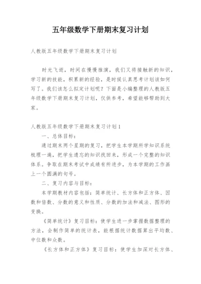 五年级数学下册期末复习计划.docx