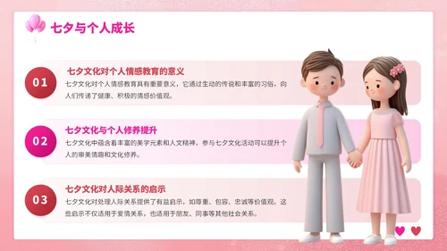 粉色3D立体七夕浪漫与爱相约七夕策划PPT模板