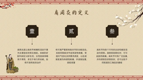 棕色古风肩周炎的中医护理PPT模板宣传PPT动态PPT