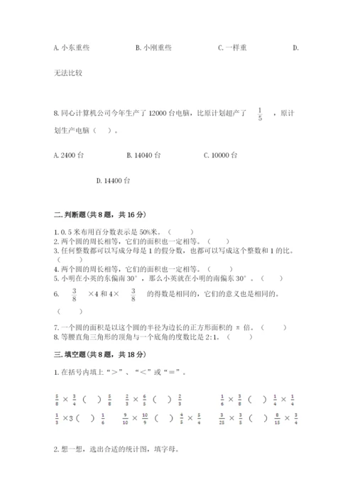 小学六年级上册数学期末测试卷带答案（研优卷）.docx