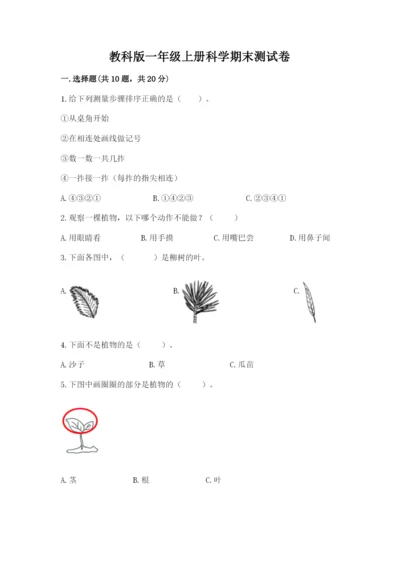 教科版一年级上册科学期末测试卷（中心小学）.docx
