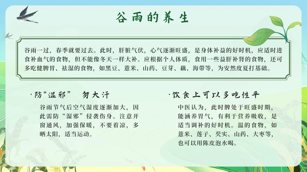 绿色中国风梯水稻田二十四节气之谷雨带内容PPT模板
