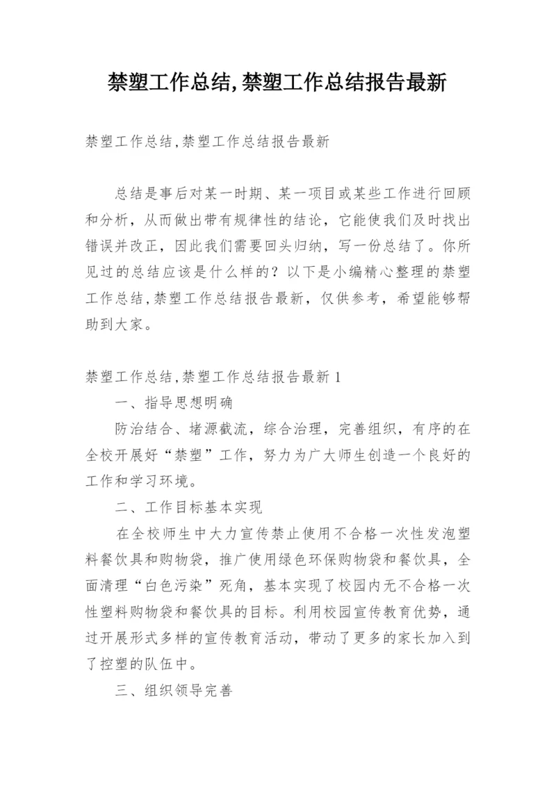 禁塑工作总结,禁塑工作总结报告最新.docx