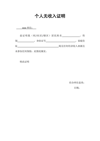 无收入证明