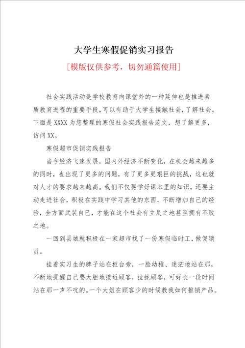 大学生寒假促销实习报告