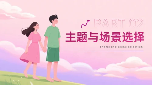 粉紫色插画风七夕约会策划主题PPT模板