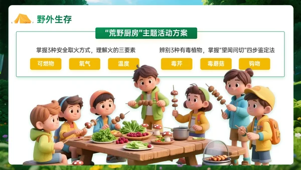 绿黄色3D立体暑假欢乐夏令营PPT模板