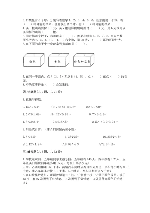 小学五年级上册数学期末考试试卷附答案（达标题）.docx