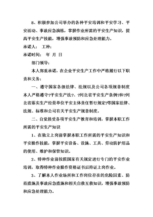 最新个人安全承诺书