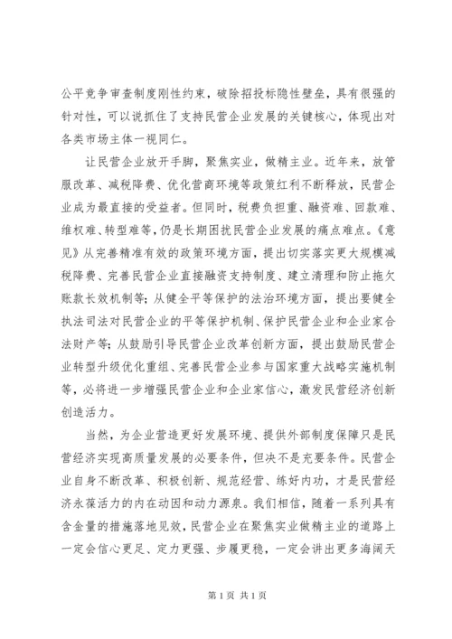 关于营造更好发展环境支持民营企业改革发展的意见心得五篇.docx