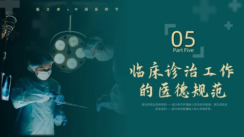 墨绿简约实拍医护医生职业道德培训动态PPT