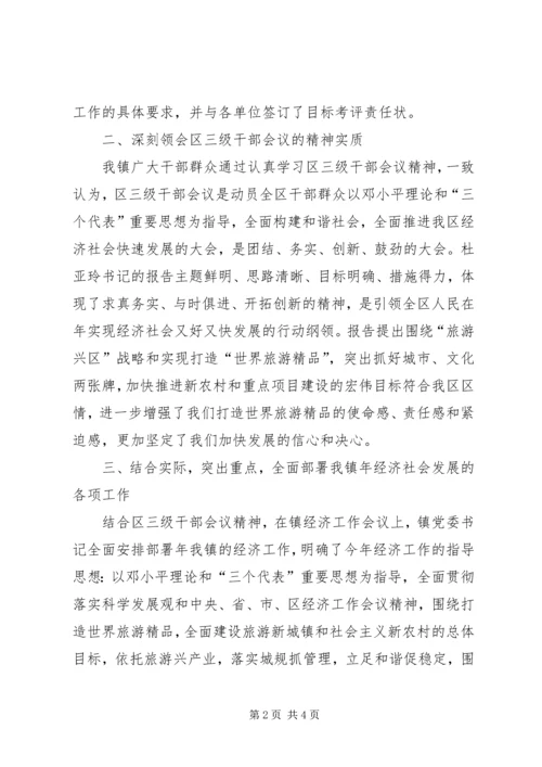 乡镇贯彻落实区三级干部会议工作汇报.docx