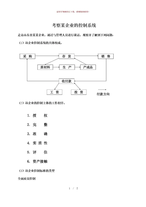 考察某企业的控制系统