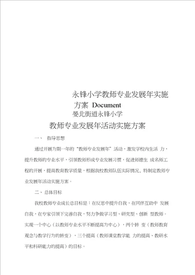 永锋小学教师专业发展年实施方案Document