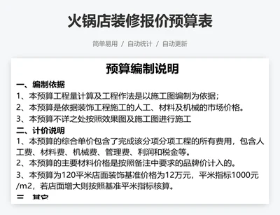 火锅店装修报价预算表