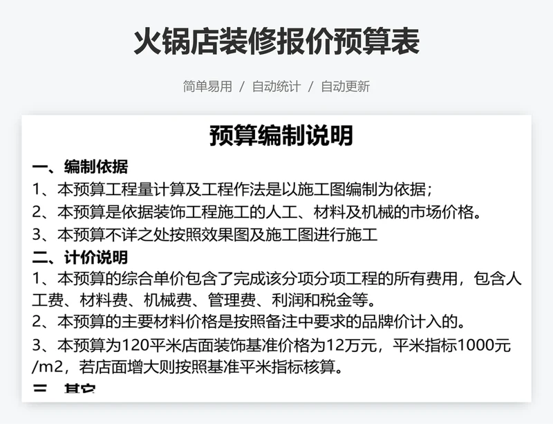 火锅店装修报价预算表