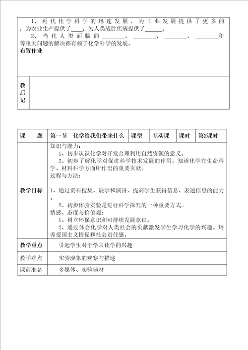 九级化学教案沪教版上册