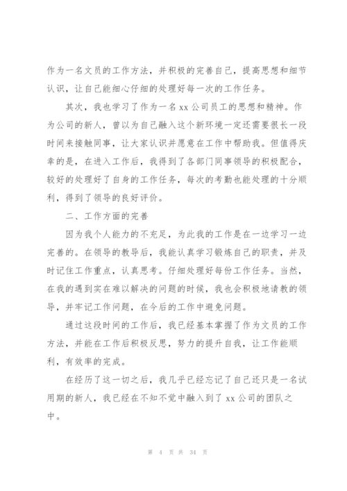 文员试用期转正工作总结15篇.docx
