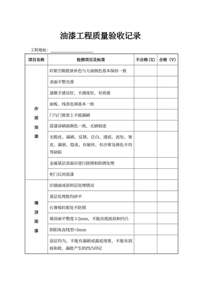 油漆工程质量验收记录