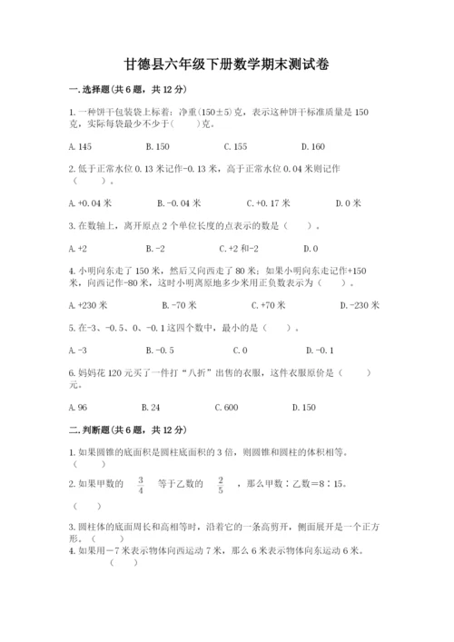 甘德县六年级下册数学期末测试卷精品附答案.docx