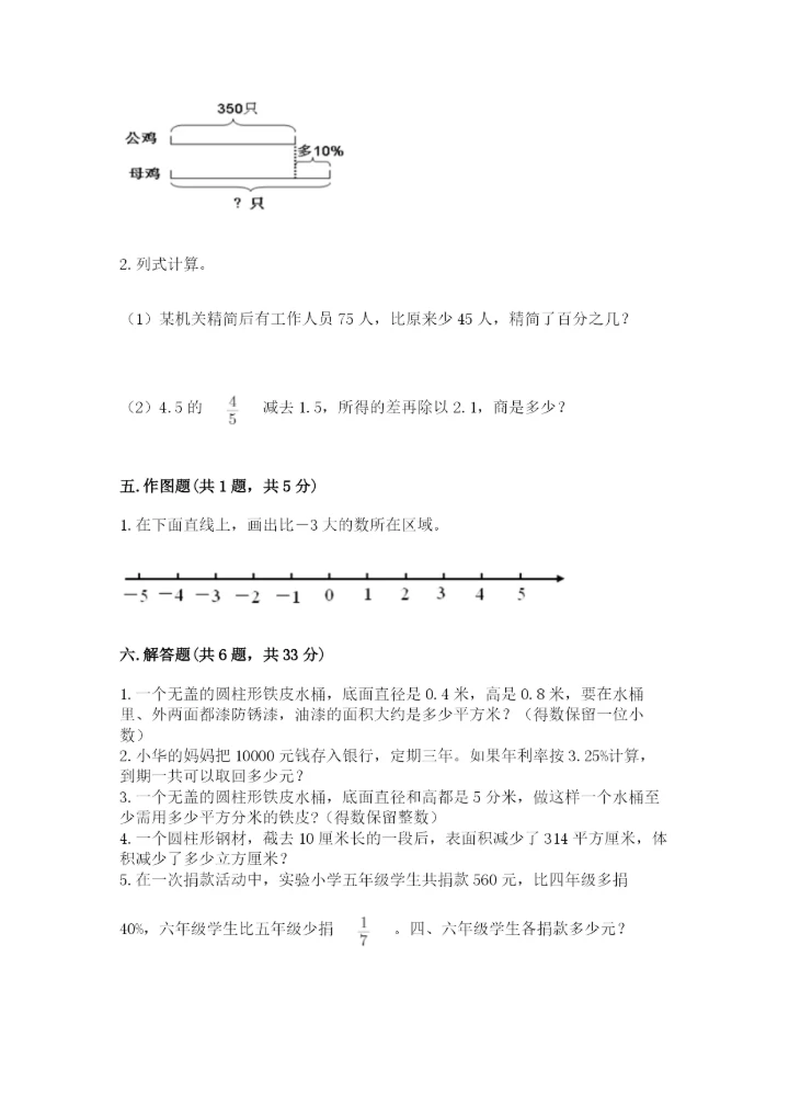 灯塔市六年级下册数学期末测试卷（易错题）.docx