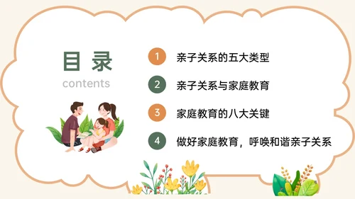 橙色绿色卡通简约亲子关系与家庭教育家园共育家长培训