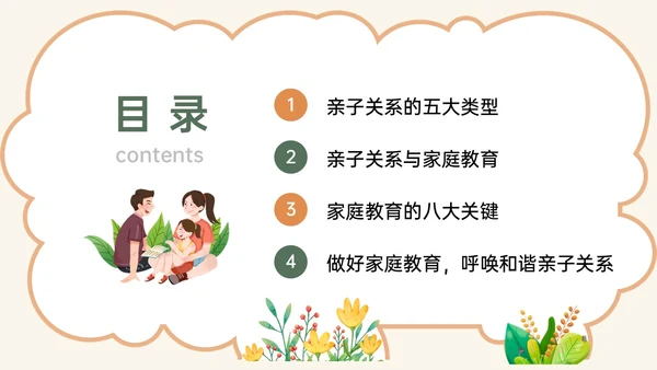 橙色绿色卡通简约亲子关系与家庭教育家园共育家长培训
